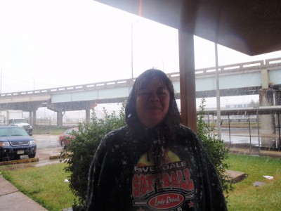 This is not me.  This is my friend, Celeste.  The snow was sticking to her, and one snowflake got in her eye.