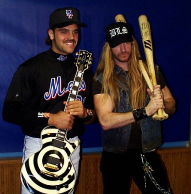 lol Zakk traded one of his Bullseye Les Pauls for Mike Piazzas Baseball Bats!!!